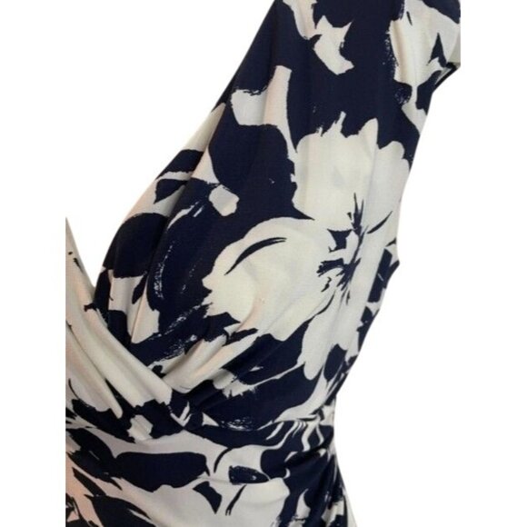 Lauren Ralph Lauren Ruched Dress Women's 4 Blue White Floral Stretch Career - Picture 3 of 4